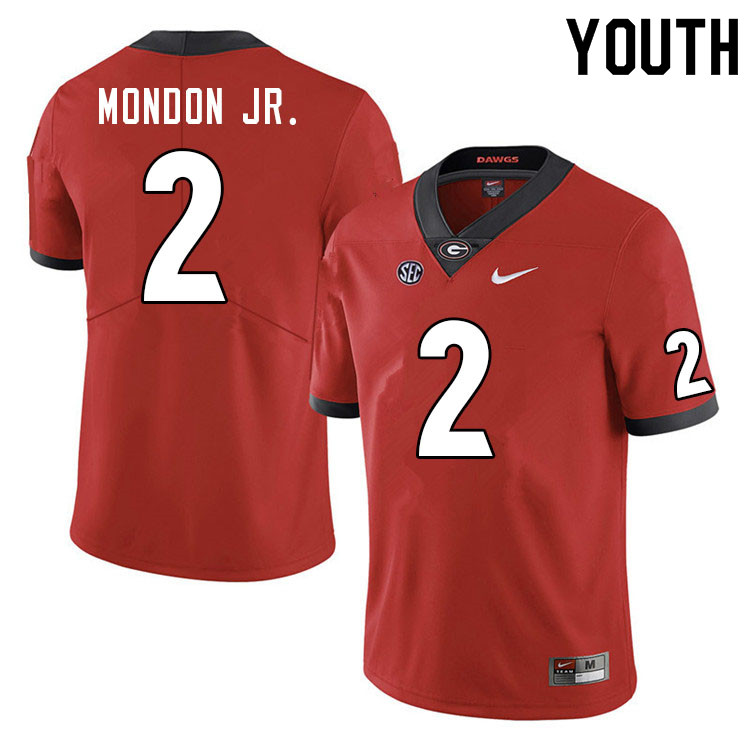 Georgia Bulldogs Youth Smael Mondon Jr. #2 Red Stitched College UGA Football Jersey 23TQ010CH